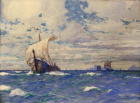 Viking Ships off Rocky Coast